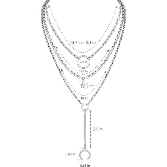 Layered Silver-tone Crescent Moon Star Choker Necklace for Women - Picture 5 of 7